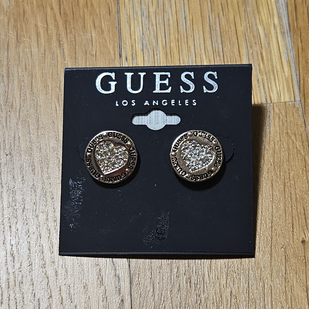 GUESS Gold-Tone Heart Motif Stud Earrings